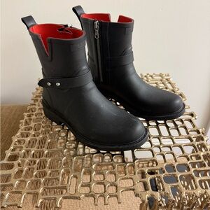 rag & bone Black Rain/ Winter Moto Boot with Red Lining